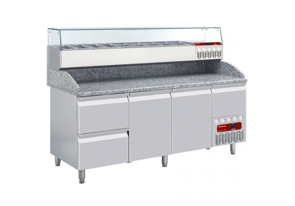 Diamond TP261/P9 SY198G - pizza előkészítő hűtött asztal, munkafelület felett feltéthűtővel