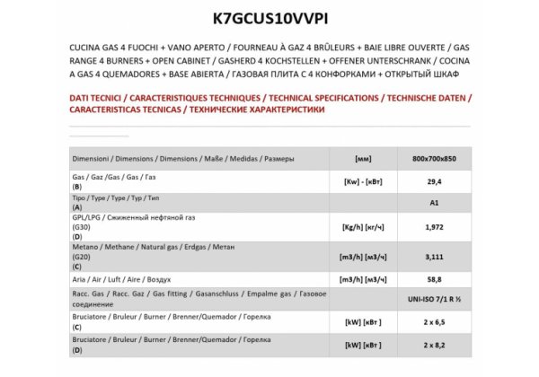 ATA700 - 4 égős gáz főzőlap nyitott alépítményen,, 29.4kW, Solution Line