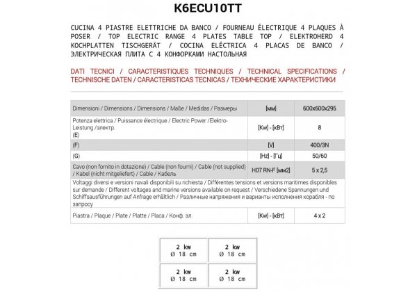 ATA 600 - 4 zónás, elektromos asztali főzőlap 4.0kW
