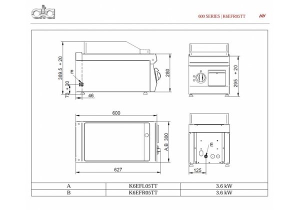 ATA600 -1 zónás elektromos asztali lapsütő, Bordázott sütőfelület, 4.0kW