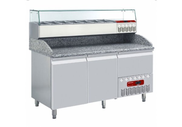 Diamond TP23/P9 SX160G - pizza előkészítő hűtött asztal, munkafelület felett feltéthűtővel