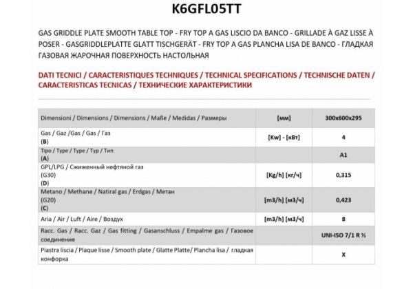 ATA 600 - 1 zónás, gázüzemű asztali lapsütő, Sima sütőfelület, 4.0kW