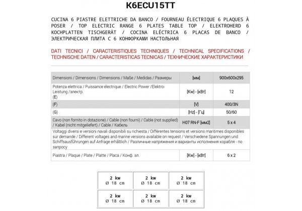 ATA 600 - 6 zónás, elektromos asztali főzőlap 12.0kW