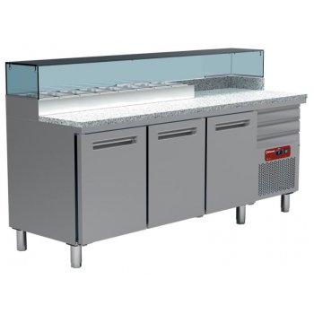 Diamond MR-MaxiPizza/R2 - pizza előkészítő hűtött asztal, integrált 6*GN1/4 edényhely és 600*400 fiókok