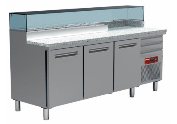 Diamond MR-MaxiPizza/R2 - pizza előkészítő hűtött asztal, integrált 6*GN1/4 edényhely és 600*400 fiókok