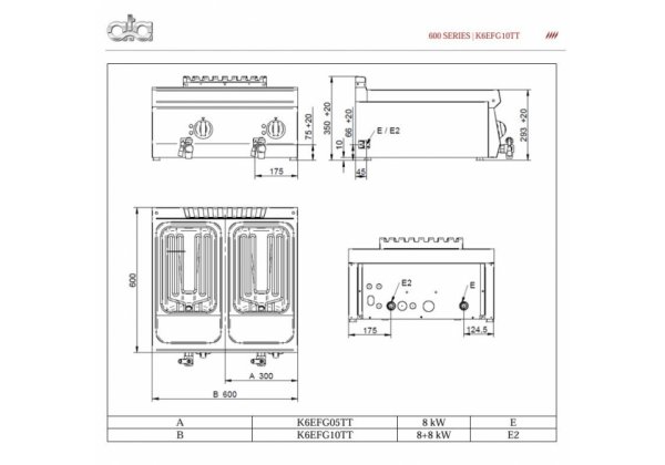 ATA600 - 2 medencés 2*10 lt-es elektromos asztali fritőz, 8+8.0kW