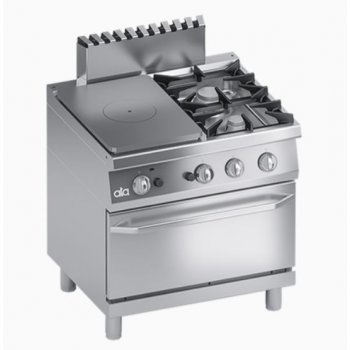ATA700 - 2 égős gáztűzhely, +1 zártlángú felület, GN2/1 gázsütővel, 28.2kW, Performance Line