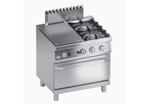 ATA700 - 2 égős gáztűzhely, +1 zártlángú felület, GN2/1 gázsütővel, 28.2kW, Performance Line
