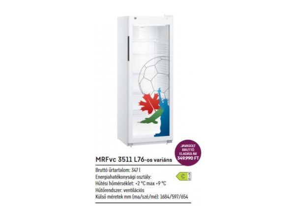 Liebherr MRFvc 3511-L76  - üvegajtós, fehér színű FOCI VB Dekor hűtőszekrény, ventilációs hűtés, 347lt