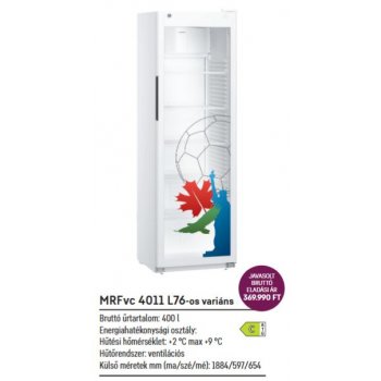 Liebherr MRFvc 4011-L76 - üvegajtós, FOCI VB Dekoros fehér színű, hűtőszekrény, ventilációs hűtés, 400lt.