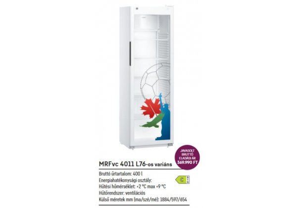 Liebherr MRFvc 4011-L76 - üvegajtós, FOCI VB Dekoros fehér színű, hűtőszekrény, ventilációs hűtés, 400lt.