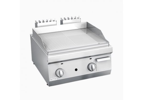 ATA 600 - 2 zónás, gázüzemű asztali lapsütő, 1/2 sima, 1/2 Bordázott sütőfelület, 8.0kW
