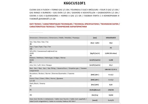 ATA 600 - 4 égős, gázüzemű tűzhely, GN1/1 gázos sütővel