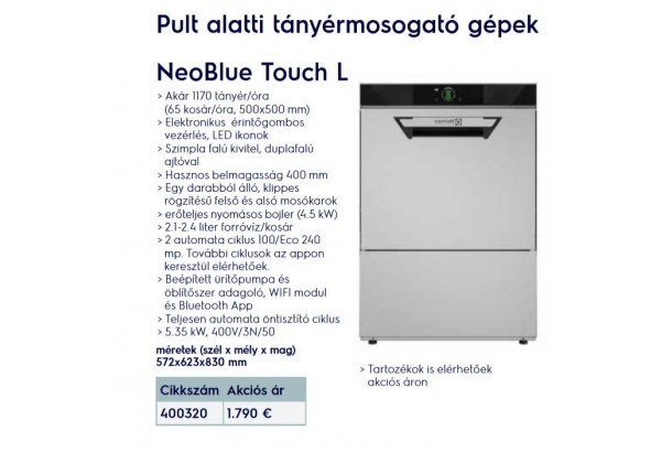 Electrolux - ÚJ MODELL, pult alatti 50*50 cm kosarú, pohár és tányérmosogató gép; kód:400320