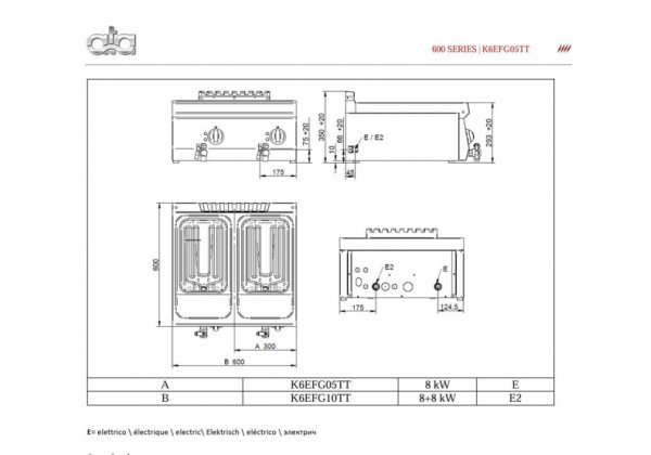 ATA600 - 1 medencés 10 lt-es elektromos asztali fritőz, 8.0kW