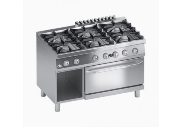 ATA700 - 6 égős gáz főzőlap, GN2/1 méretű gázsütővel, 51.6kW, Performance Line