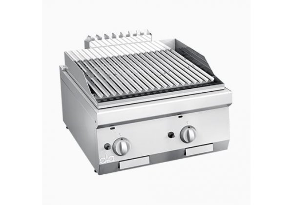 ATA 600 - 2 zónás, gázüzemű asztali Lávaköves Grill bordázott sütőfelület, 6.0kW