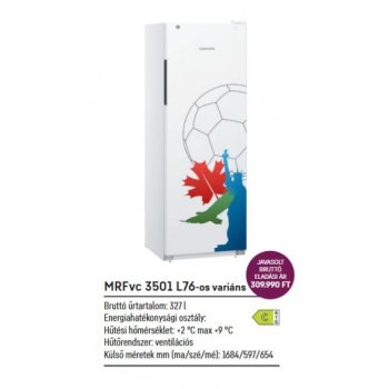 Liebherr MRFvc 3501-L76 - teli ajtós, fehér színű, FOCI VB Dekor ventilációs hűtőszekrény, 327 lt.