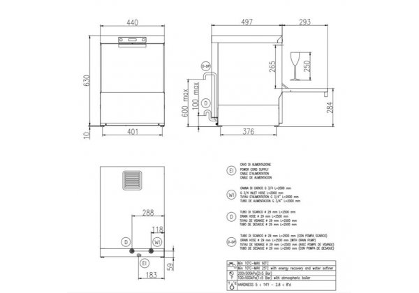 ARISTARCO AF 38.25 ESI - 2025 modell; pohármosogató gép, 38*38 cm kosár, digitális vezérlés